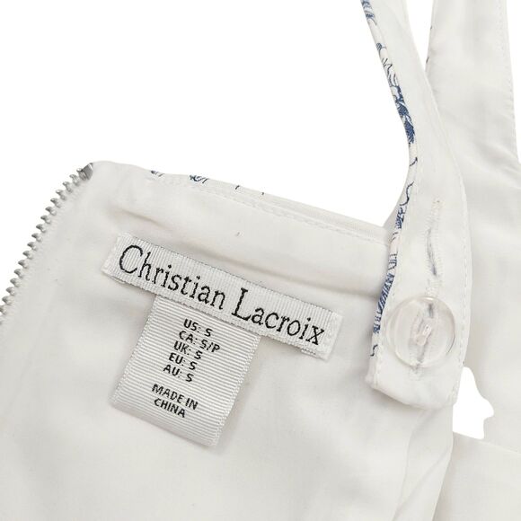 Christian Lacroix Crop Corset Top Womens Small White Blue Floral Square Neck - Picture 8 of 11
